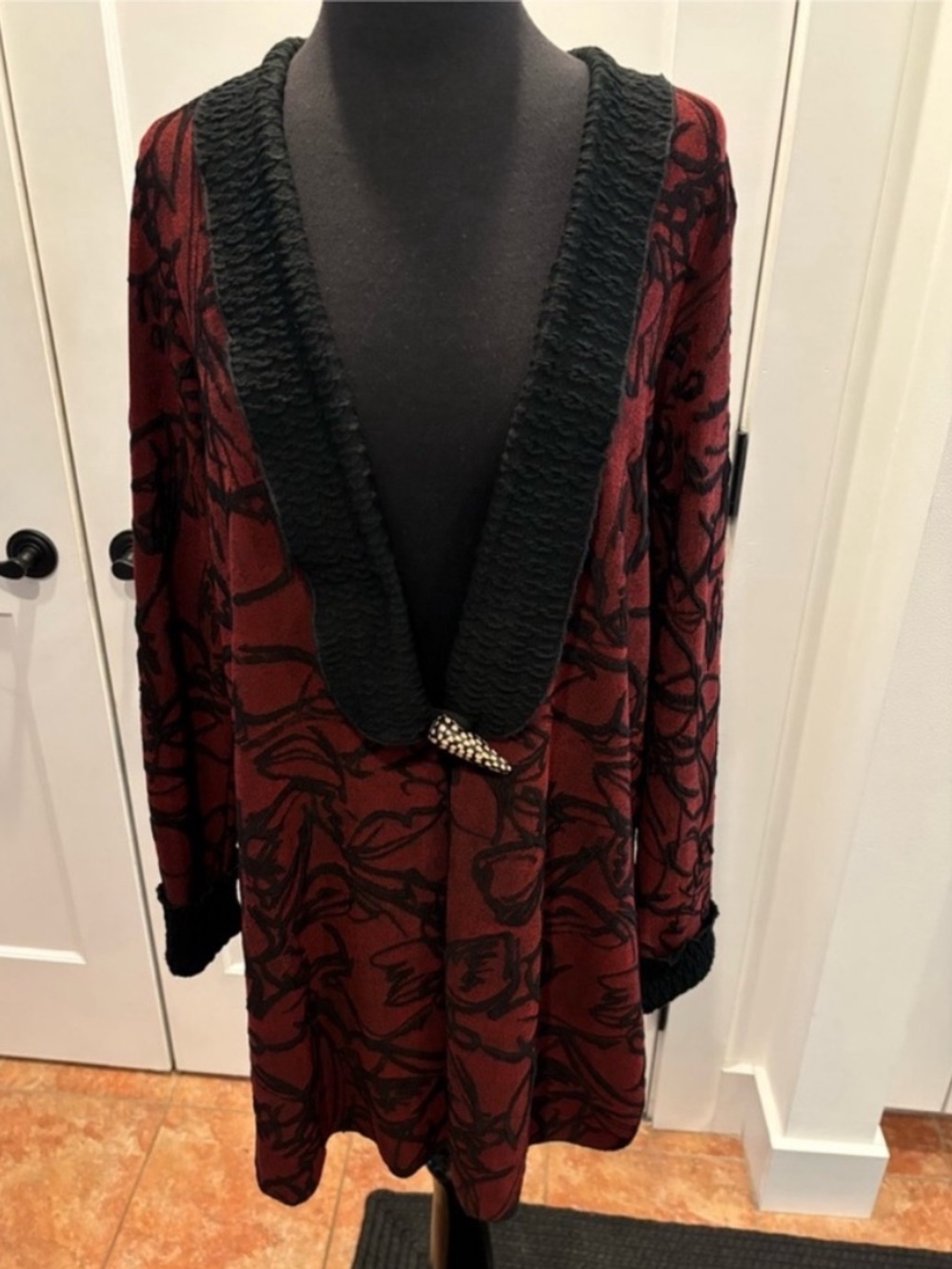 Lee Andersen NEW Chaos Long Evening Jacket Red Black Print Art to Wear Womens M